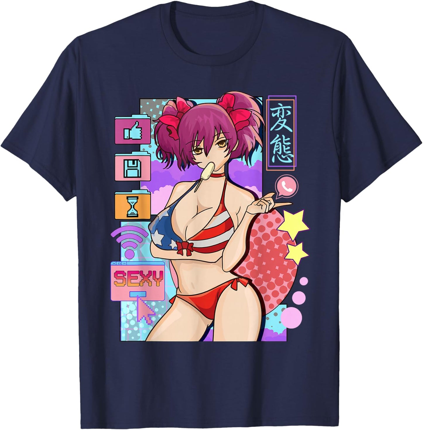 Sexy Anime Girl Waifu Japanese Cosplay T-Shirt - T-Shirt | Navy