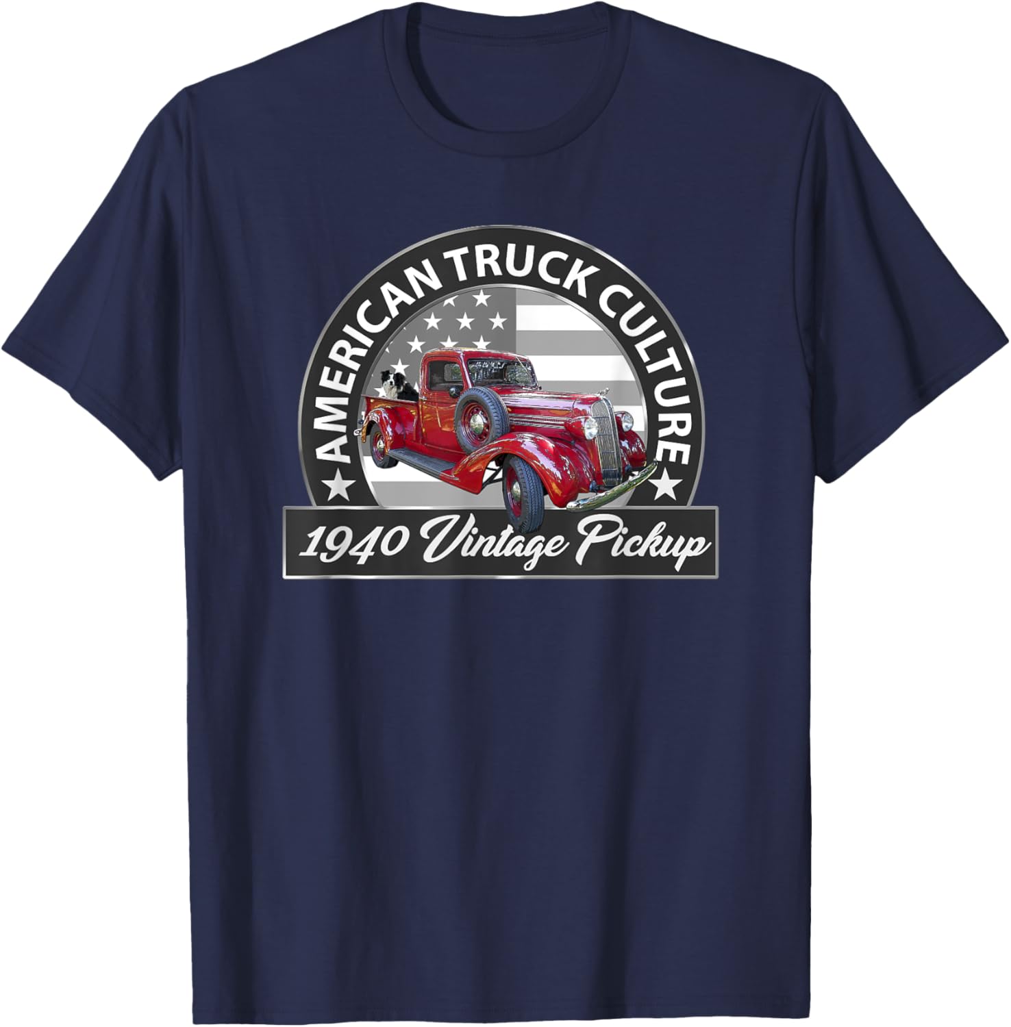 1940 Vintage Red Pickup Truck, Vintage Pre-war Era, Car Guys T-Shirt - T-Shirt | Navy