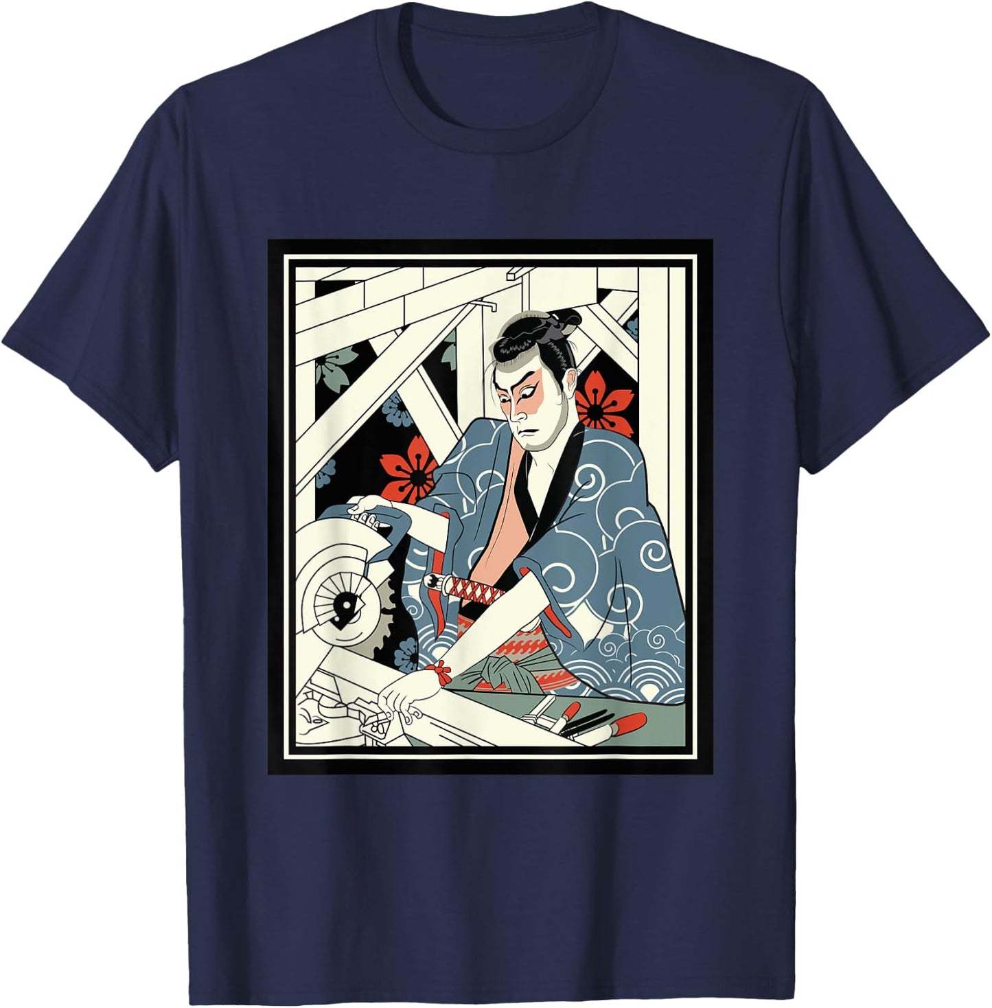 Carpenter Japanese Samurai Warrior Armor Sword Fighter Mask T-Shirt - T-Shirt | Navy