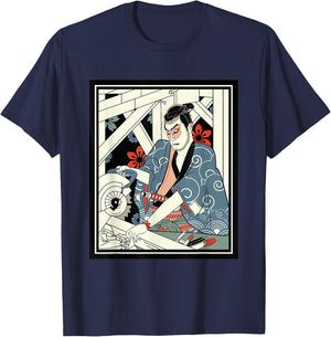 Carpenter Japanese Samurai Warrior Armor Sword Fighter Mask T-Shirt - T-Shirt | Navy