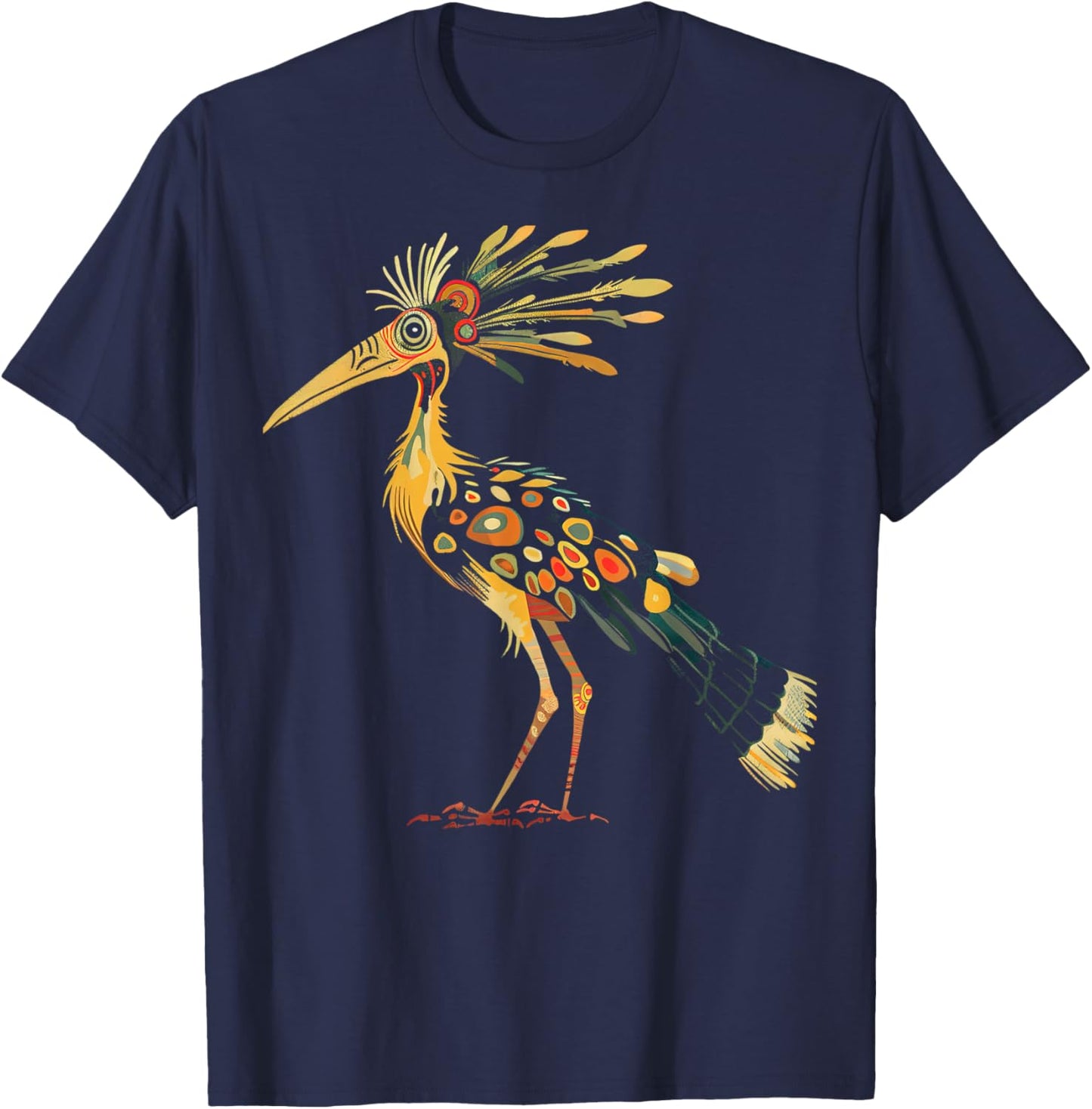 Tribal Bird Abstract Orange and Black Design T-Shirt - T-Shirt | Navy
