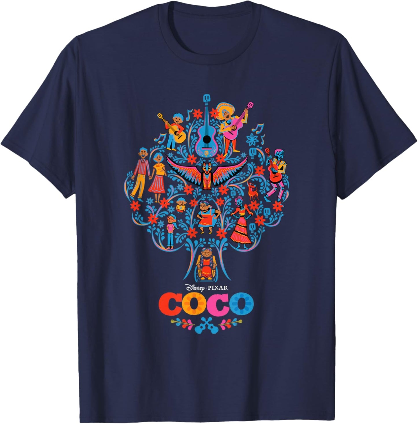 Disney Pixar Coco Iconic Colorful Family Tree Chest Poster T-Shirt - T-Shirt | Navy