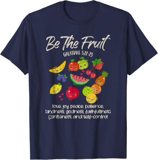 Vintage Retro Be The Fruit Christian Verse Spirit Galatians T-Shirt - T-Shirt | Navy