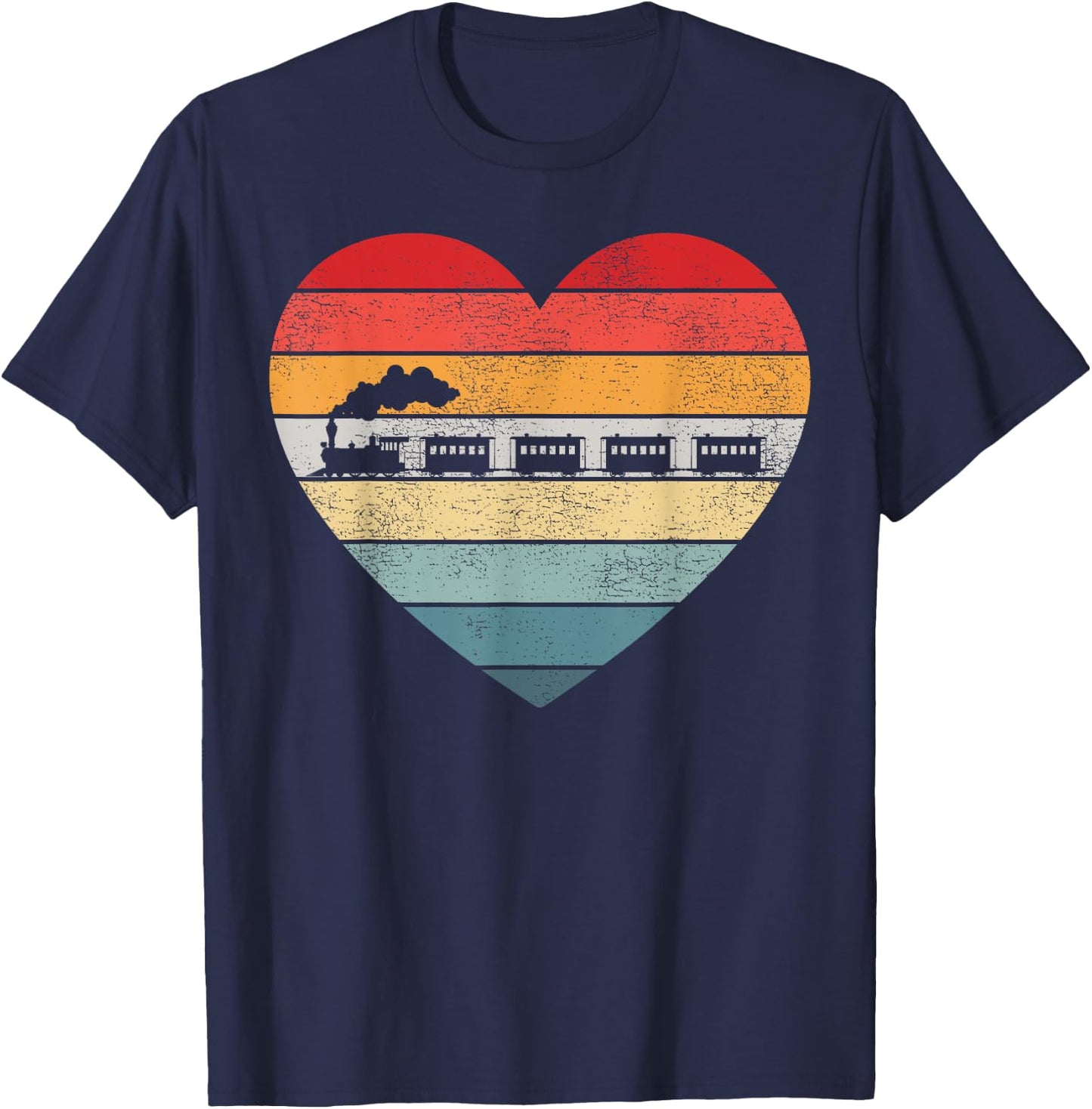 Steam Train Driver Trainspotting Locomotive Vintage Heart T-Shirt - T-Shirt | Navy