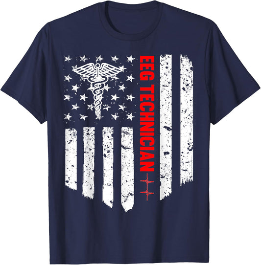 Eeg Technician American Flag Patriotic Medicine Gift T-Shirt - T-Shirt | Navy
