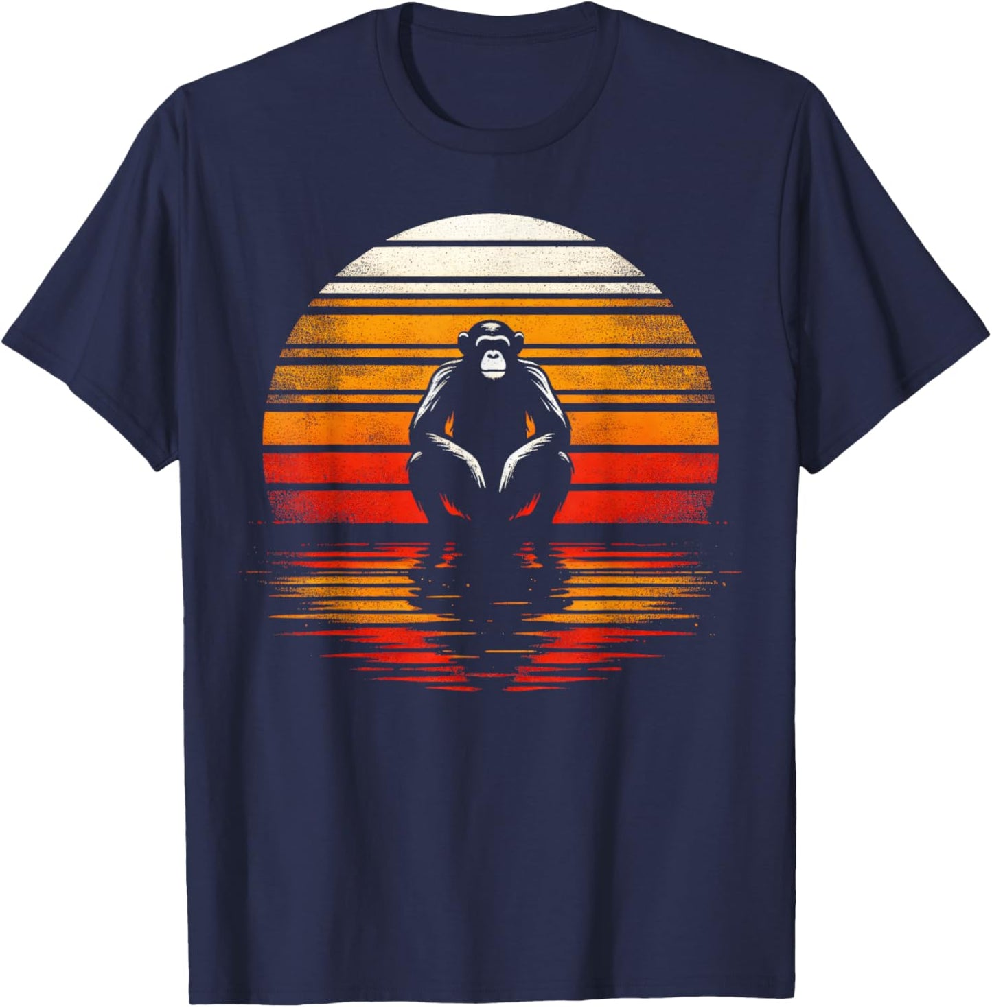 Bonobo Monkey Sunset Retro Style Safari Vintage 70s T-Shirt - T-Shirt | Navy