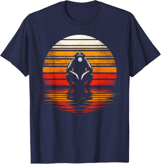Bonobo Monkey Sunset Retro Style Safari Vintage 70s T-Shirt - T-Shirt | Navy