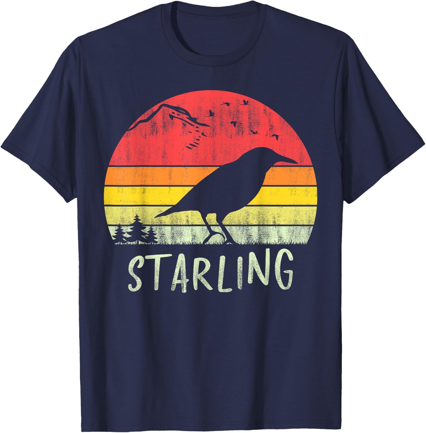 Retro Vintage Starling Silhouette Bird 70s 80s T-Shirt - T-Shirt | Navy