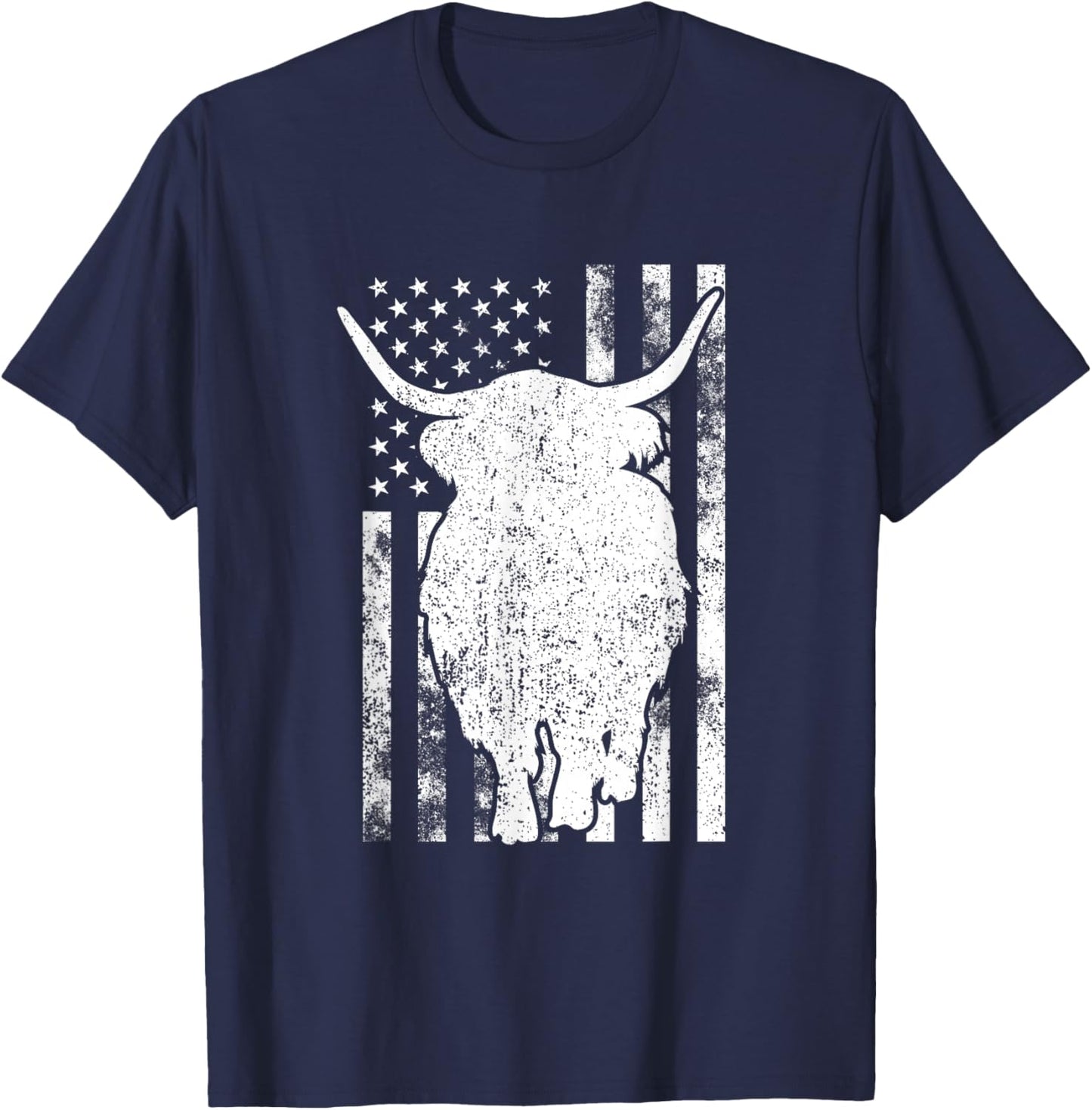 American Flag - Scottish Highland Cow For Cattle Farmer T-Shirt - T-Shirt | Navy