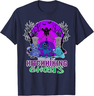 Beware Of Hitchhiking Ghosts Halloween Bat Funny T-Shirt - T-Shirt | Navy