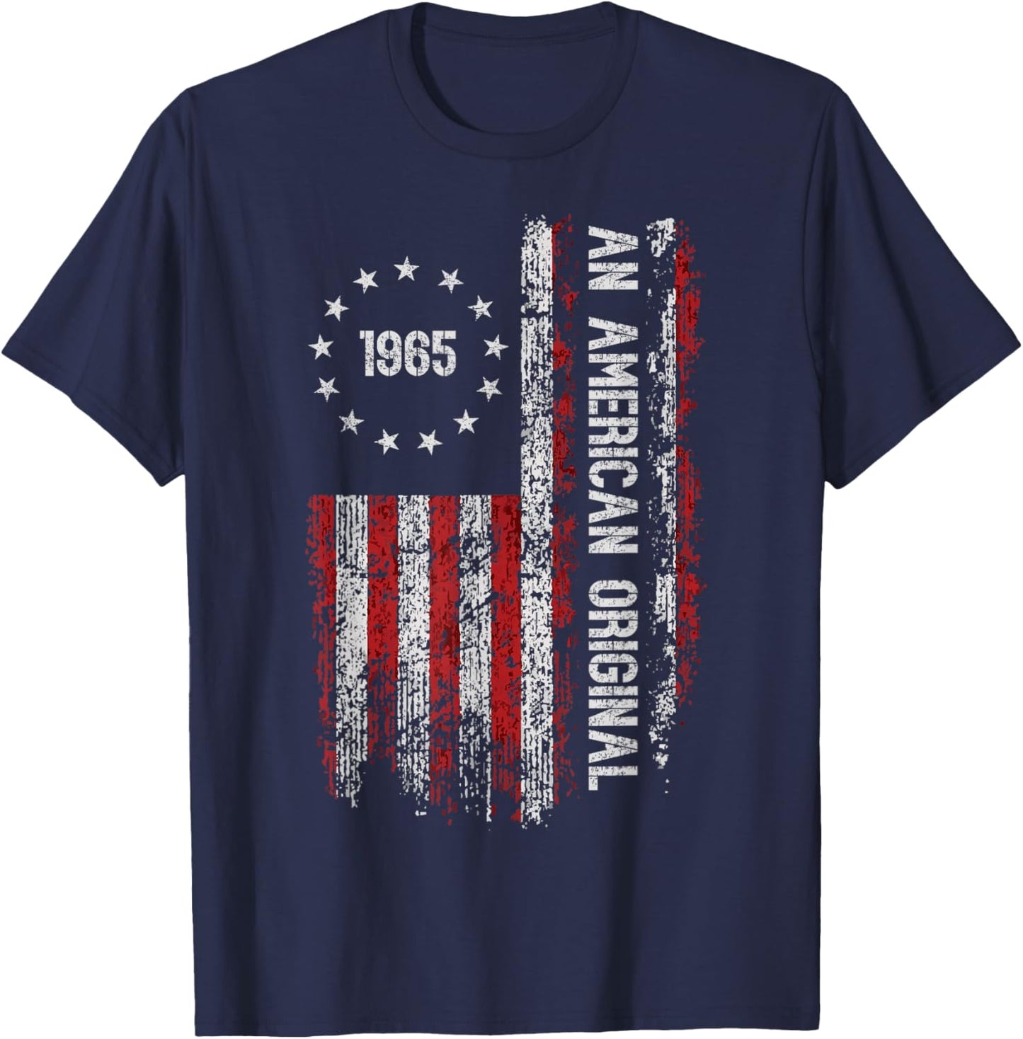 an American Original 1965 Birthday Vintage American Flag T-Shirt - T-Shirt | Navy