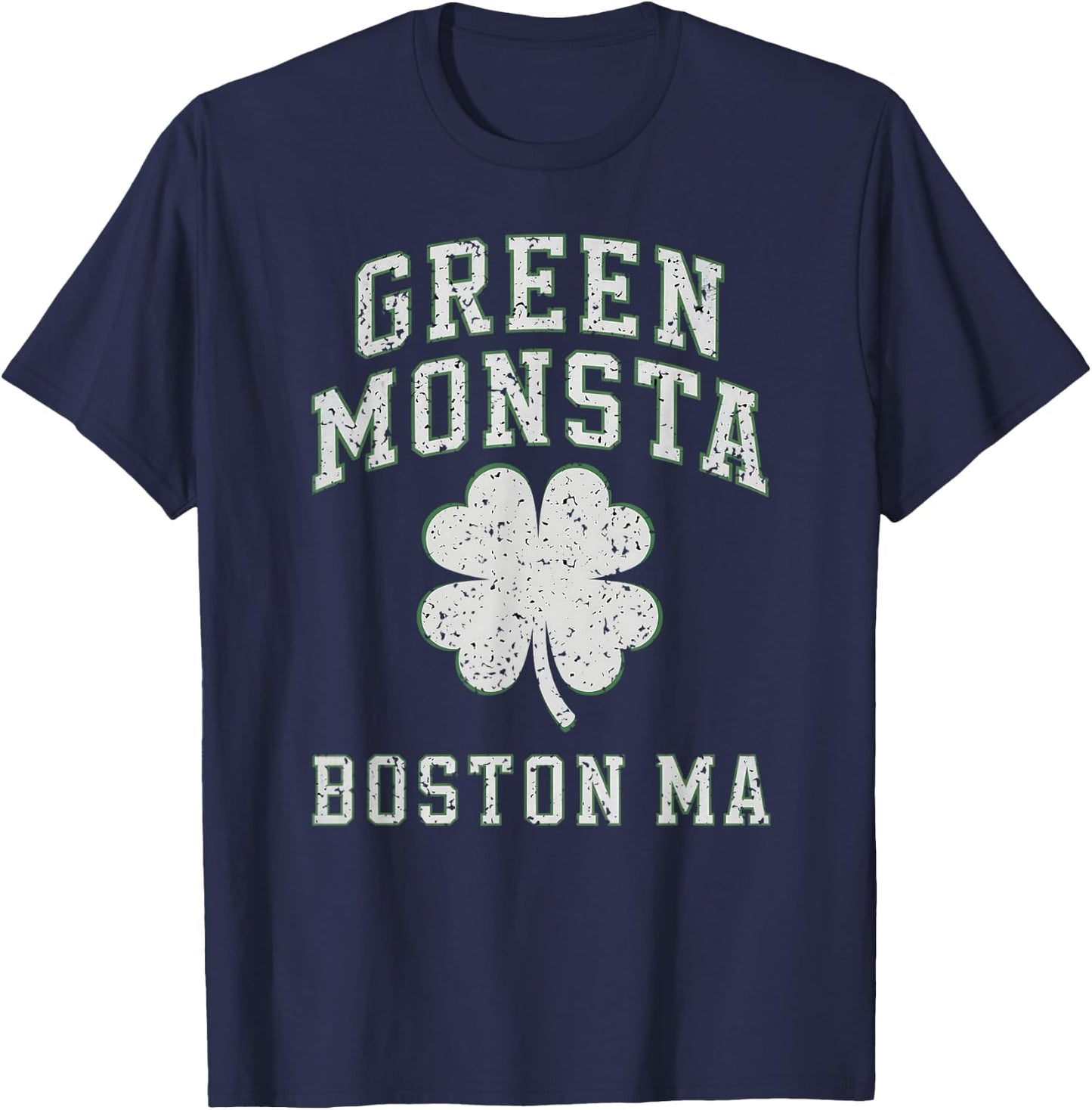 The Green Monsta Boston Irish Pride Distressed Clover T-Shirt - T-Shirt | Navy