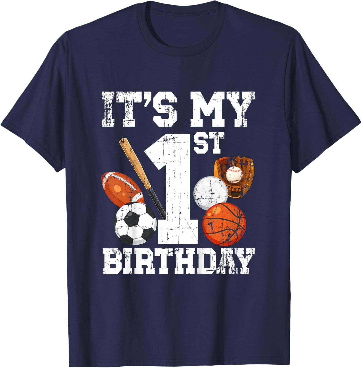 Kids 1st Birthday Sports Birthday Party One Year Old Boy Birthday T-Shirt - T-Shirt | Navy