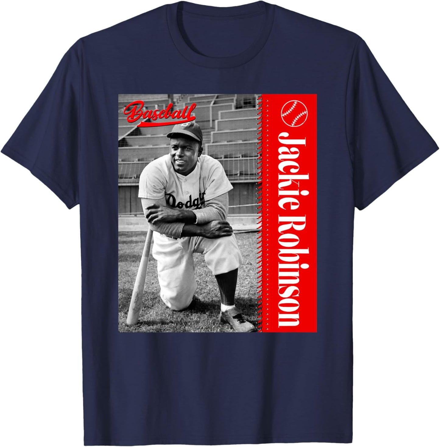 Jackie Robinson_Baseball_077_Back Printed T-Shirt - T-Shirt | Navy