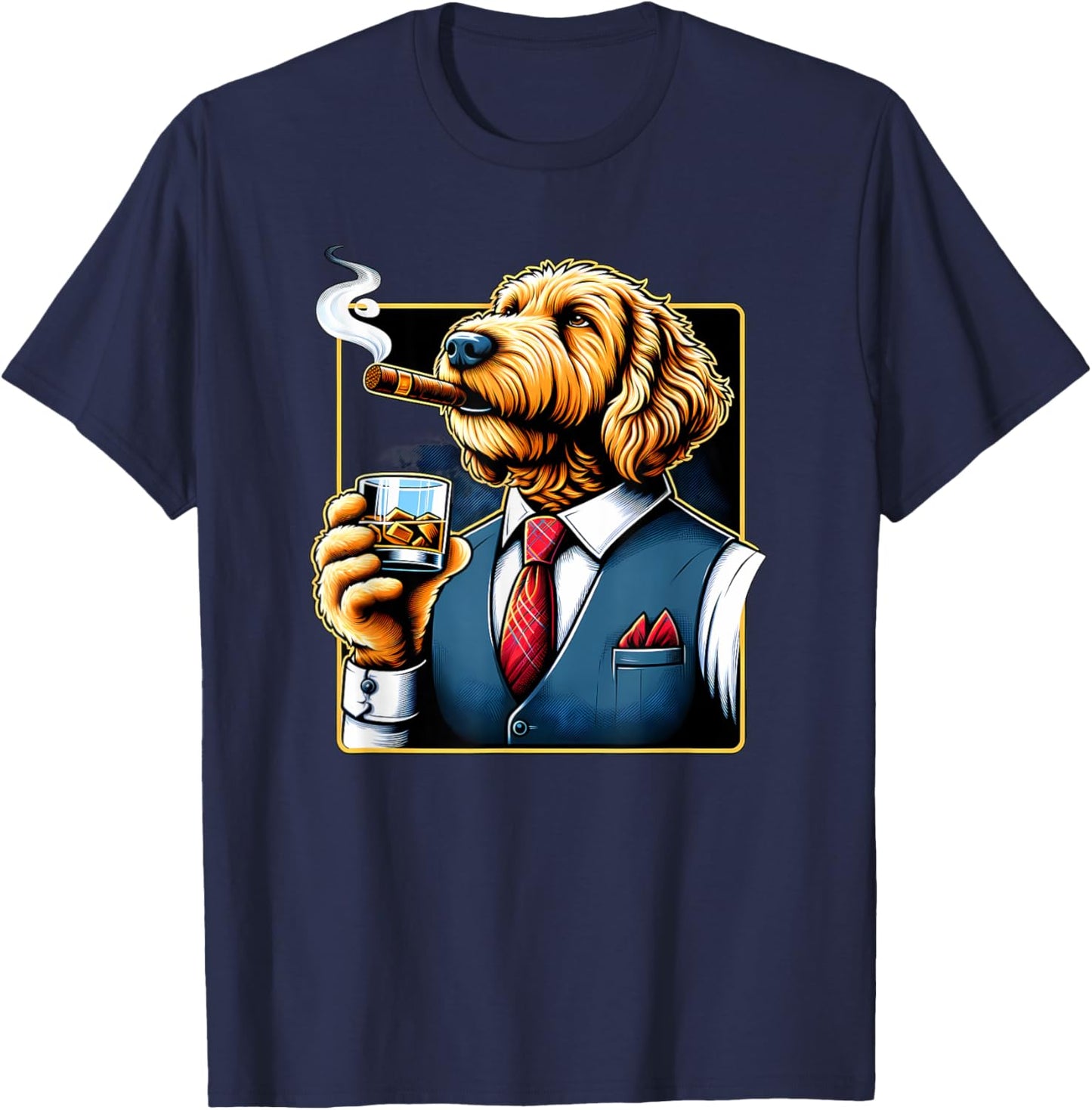 Labradoodle Dog Cigar And Whiskey T-Shirt - T-Shirt | Navy