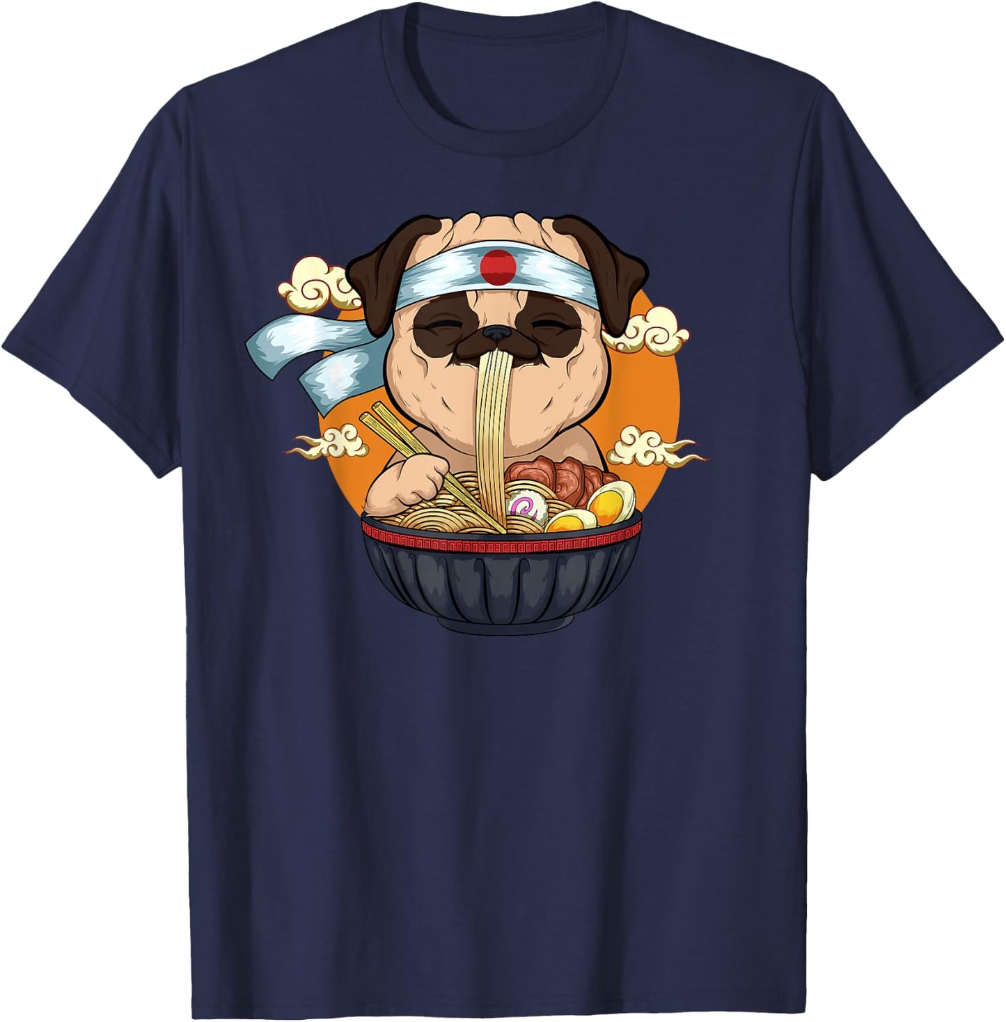 Japanese Ramen Pug Design Kawaii Anime Pug Dog Ramen Noodles T-Shirt - T-Shirt | Navy