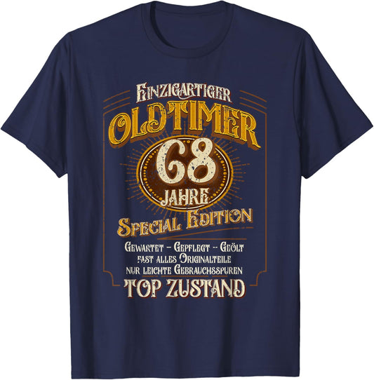 Vintage 68. Geburtstag Mann 68 Jahre Einzigartiger Oldtimer T-Shirt - T-Shirt | Navy