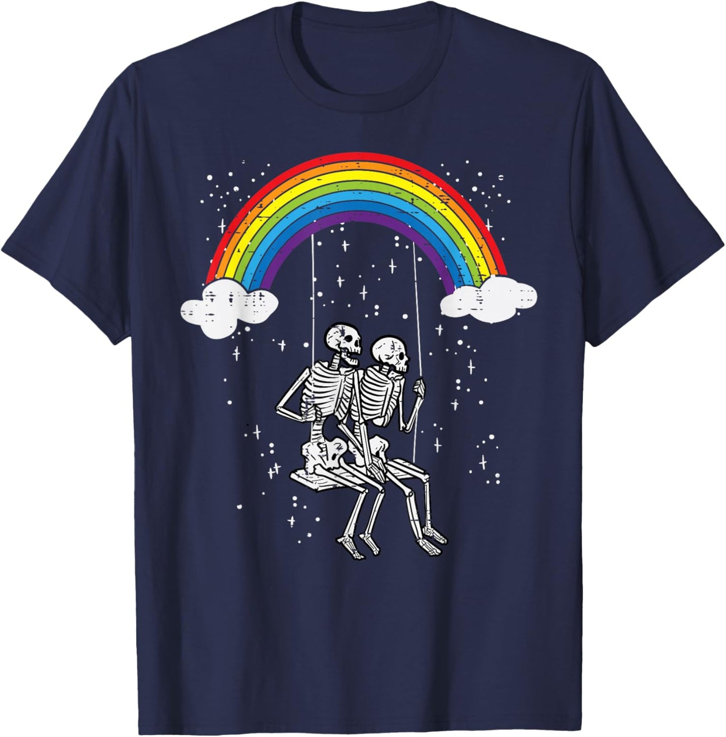 Halloween Skeletons Couple Rainbow Swing Costume Women Men T-Shirt - T-Shirt | Navy