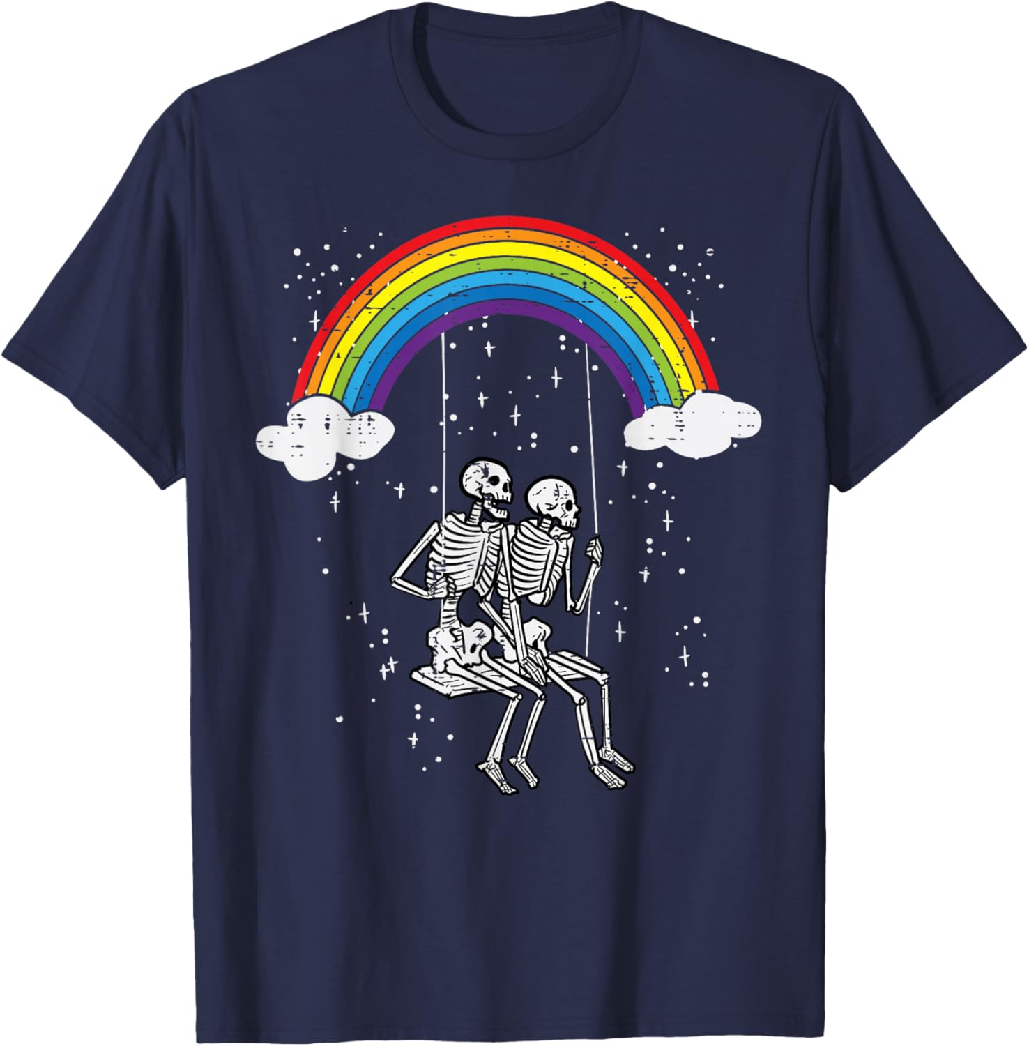 Halloween Skeletons Couple Rainbow Swing Costume Women Men T-Shirt - T-Shirt | Navy