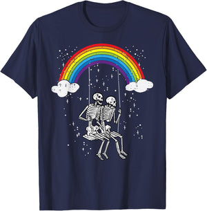 Halloween Skeletons Couple Rainbow Swing Costume Women Men T-Shirt - T-Shirt | Navy