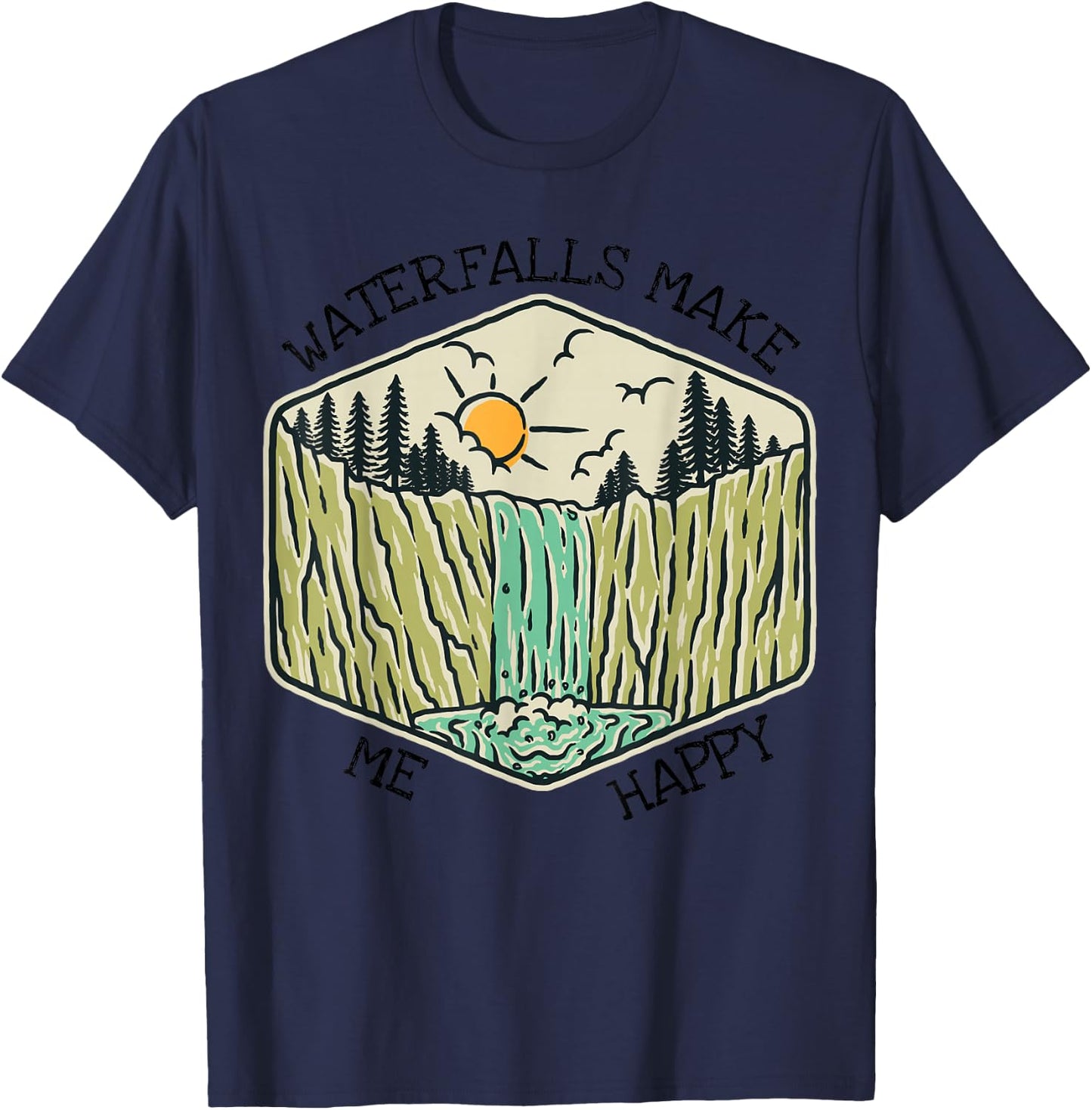 Nature Lover Waterfall Lovers Waterfall Happy Love Hiking T-Shirt - T-Shirt | Navy