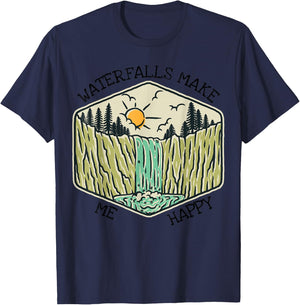 Nature Lover Waterfall Lovers Waterfall Happy Love Hiking T-Shirt - T-Shirt | Navy
