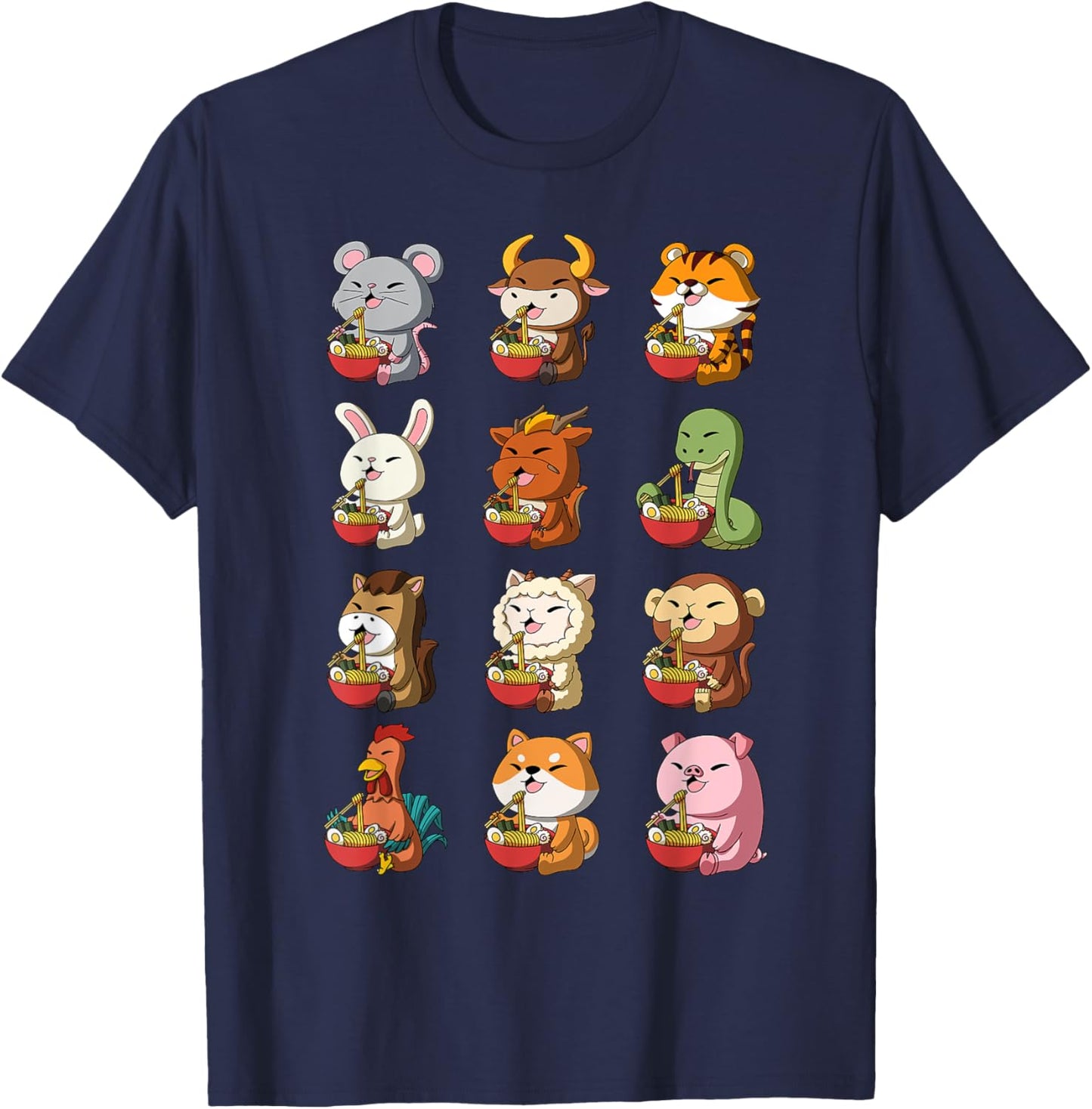 Cute Chinese Zodiac Animals Ramen Noddle Lunar New Year T-Shirt - T-Shirt | Navy
