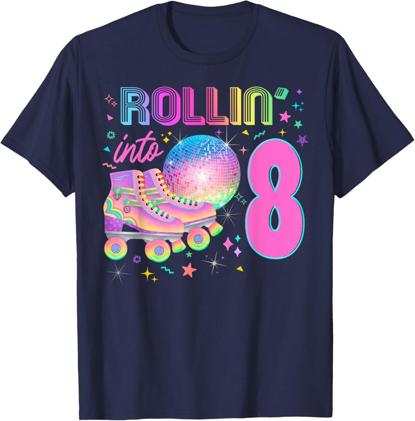 Roller Skates Party Skating 80's 90's Decades Disco Ball T-Shirt - T-Shirt | Navy