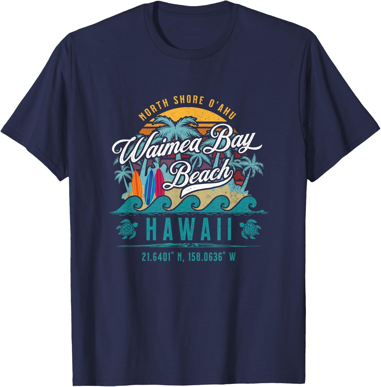 Waimea Bay Beach North Shore Oahu Hawaii Retro Sun Sand Surf T-Shirt - T-Shirt | Navy