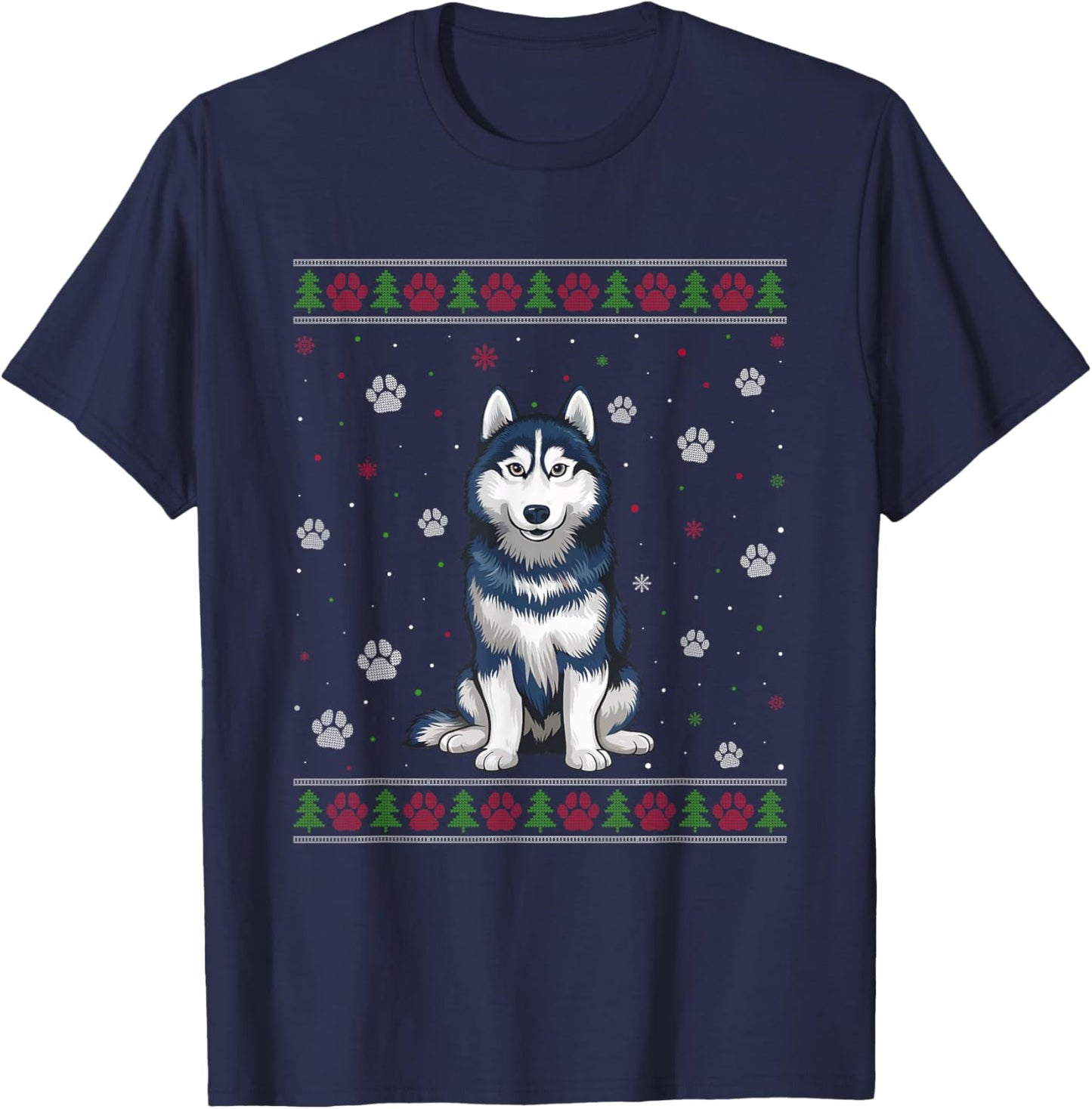 Siberian Husky Christmas Sweater Xmas Pet Animal Dog Lover Women Kids T-Shirt - T-Shirt | Navy