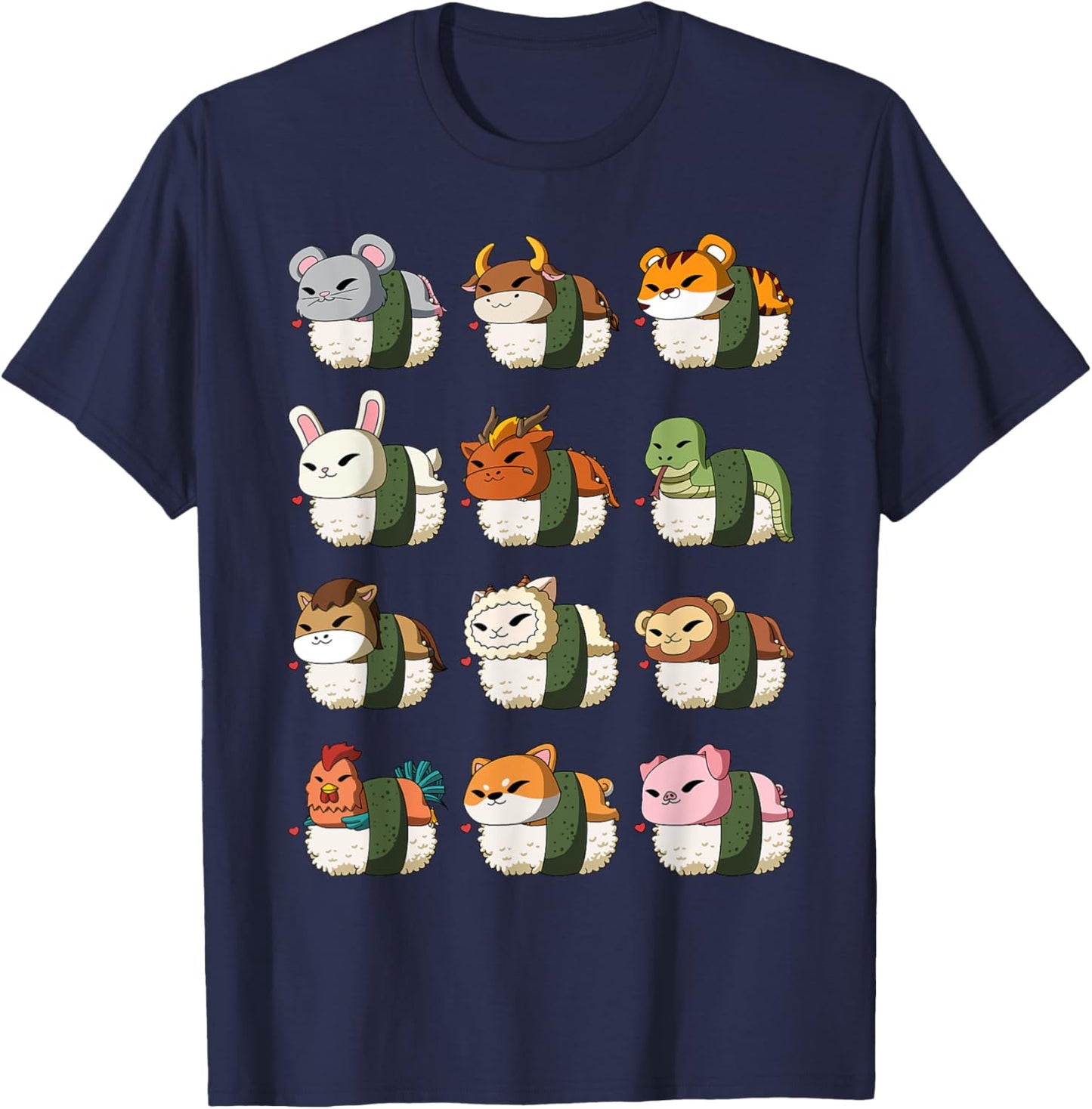 Cute Chinese Zodiac Animal Signs Lunar New Year Sushi T-Shirt - T-Shirt | Navy