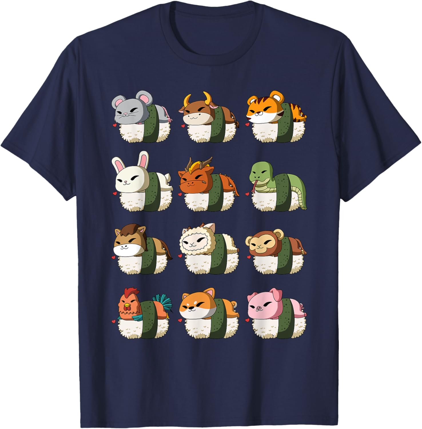 Cute Chinese Zodiac Animal Signs Lunar New Year Sushi T-Shirt - T-Shirt | Navy