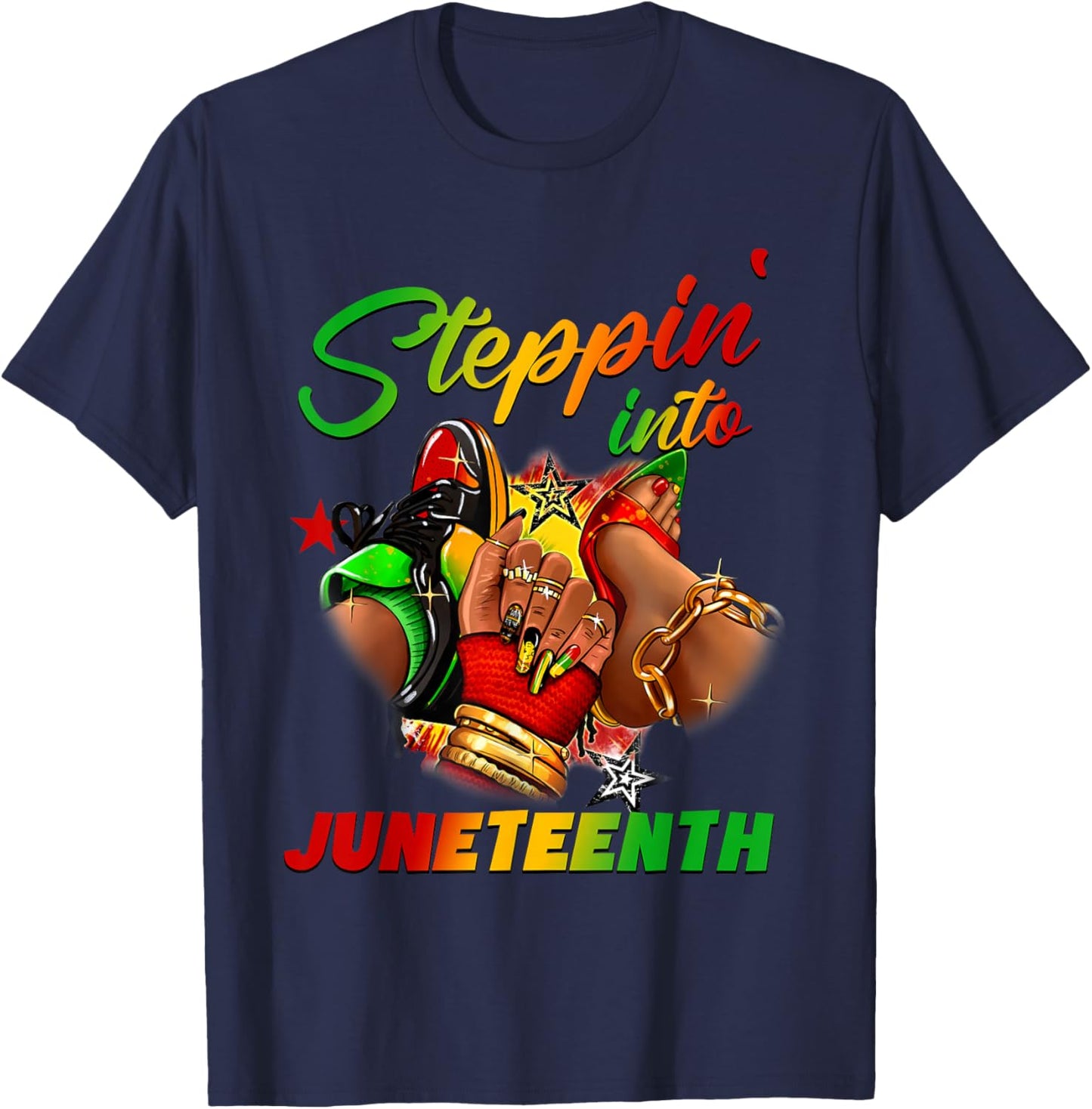 Stepping into juneteenth Afro Woman Black Girls Sneakers Men T-Shirt - T-Shirt | Navy