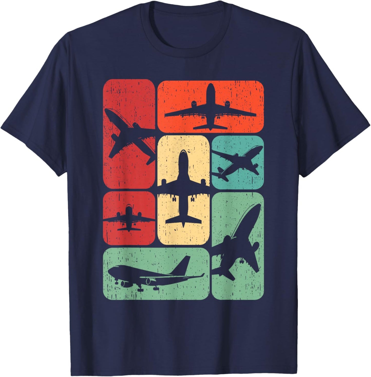 Vintage Airplane Design Gifts Kids Men Airplane Pilot Art Retro Black Small Men Boys Winter T-Shirt - T-Shirt | Navy