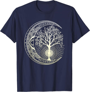 Mandala Moon Tree of Life Tattoo Style T-Shirt - T-Shirt | Navy