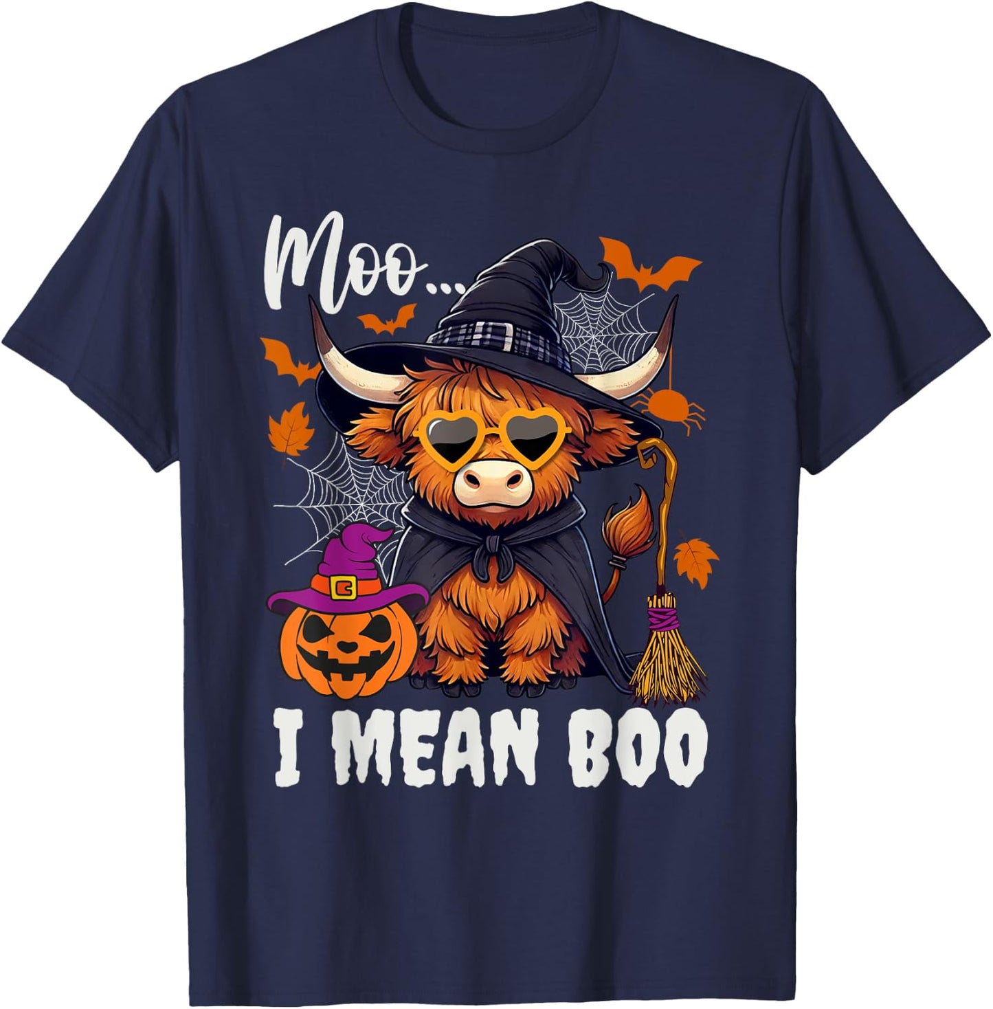 Moo I Mean Boo Witch Highland Cow Halloween Costume T-Shirt - T-Shirt | Navy