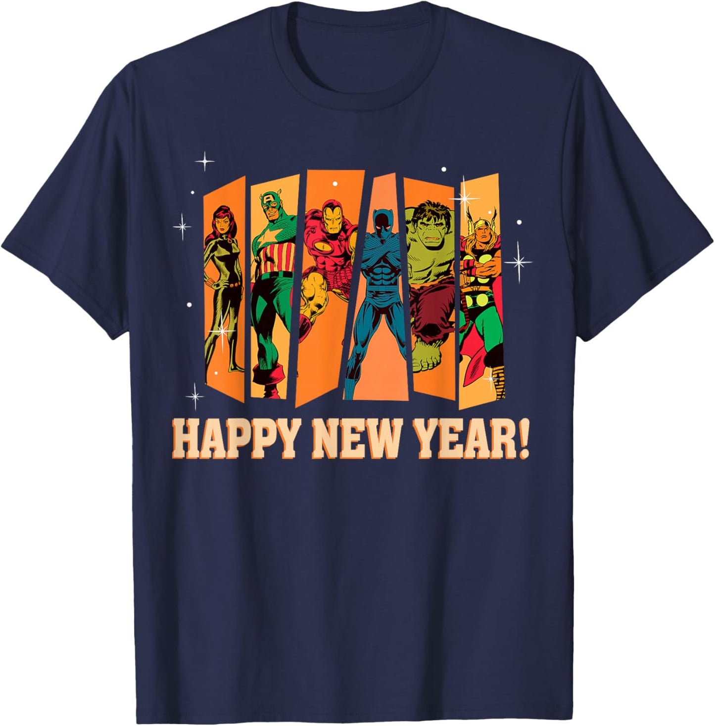 Marvel Avengers Retro Vintage Seventies Comic Happy New Year T-Shirt - T-Shirt | Navy