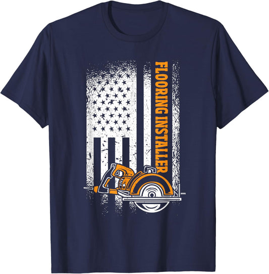 Floor Installer American Flag Flooring Installer T-Shirt - T-Shirt | Navy