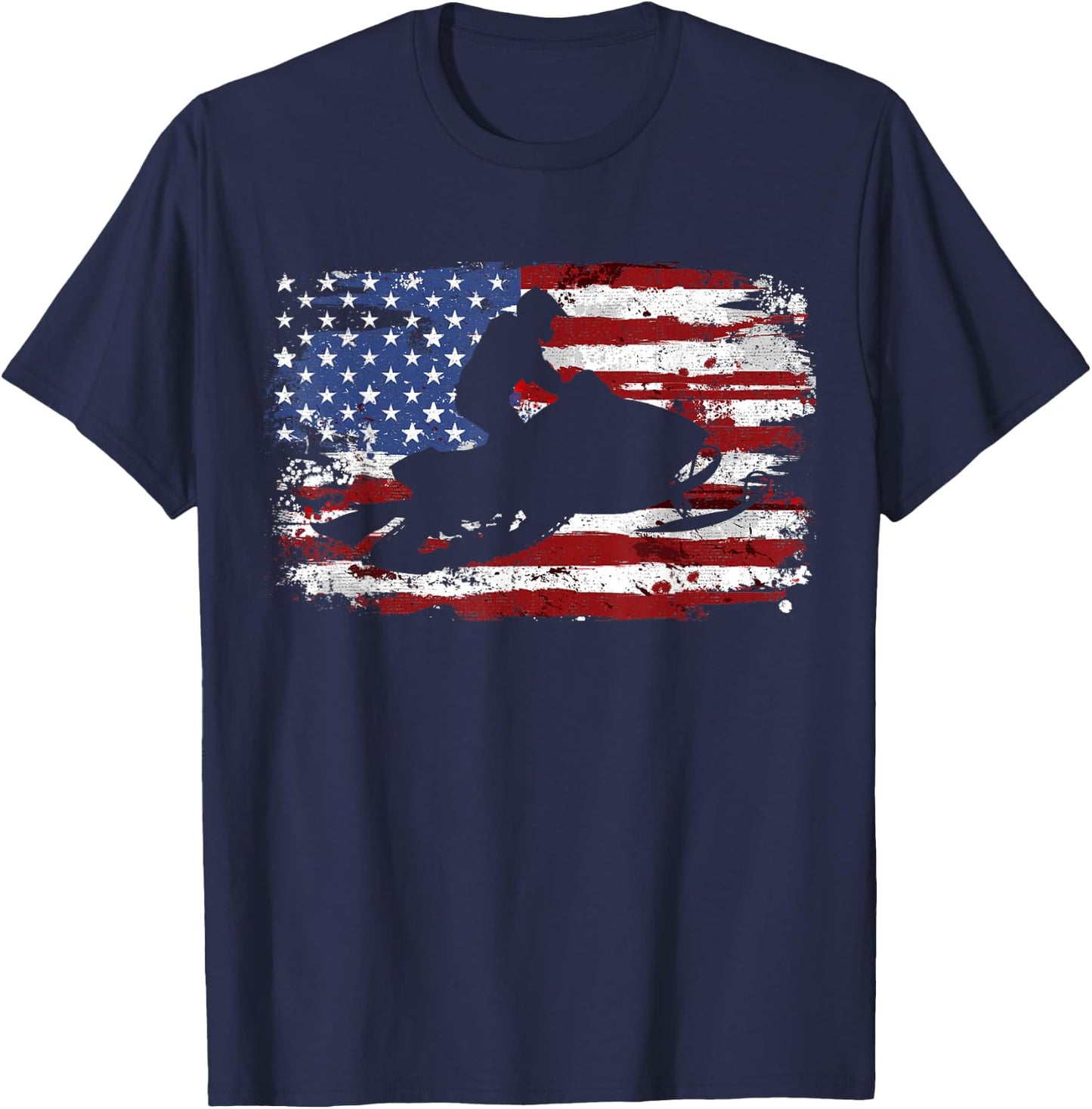Snowmobile Vintage American Flag T-Shirt - T-Shirt | Navy