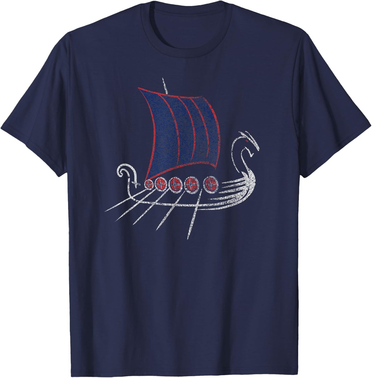 Norway Viking Ship Drawing Grunge T-Shirt - T-Shirt | Navy