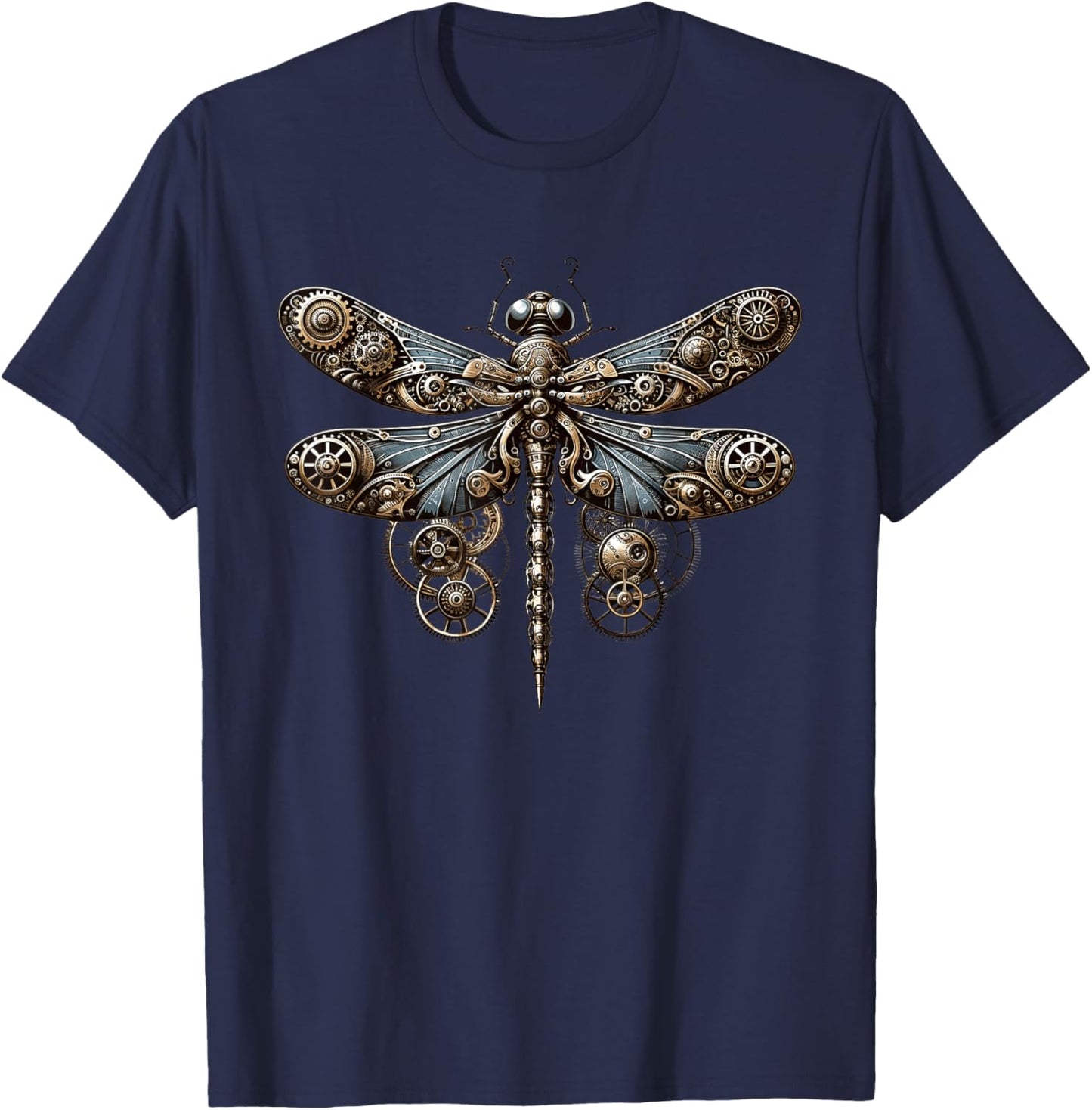 Elegant Mechanical Dragonfly in Steampunk Splendor T-Shirt - T-Shirt | Navy