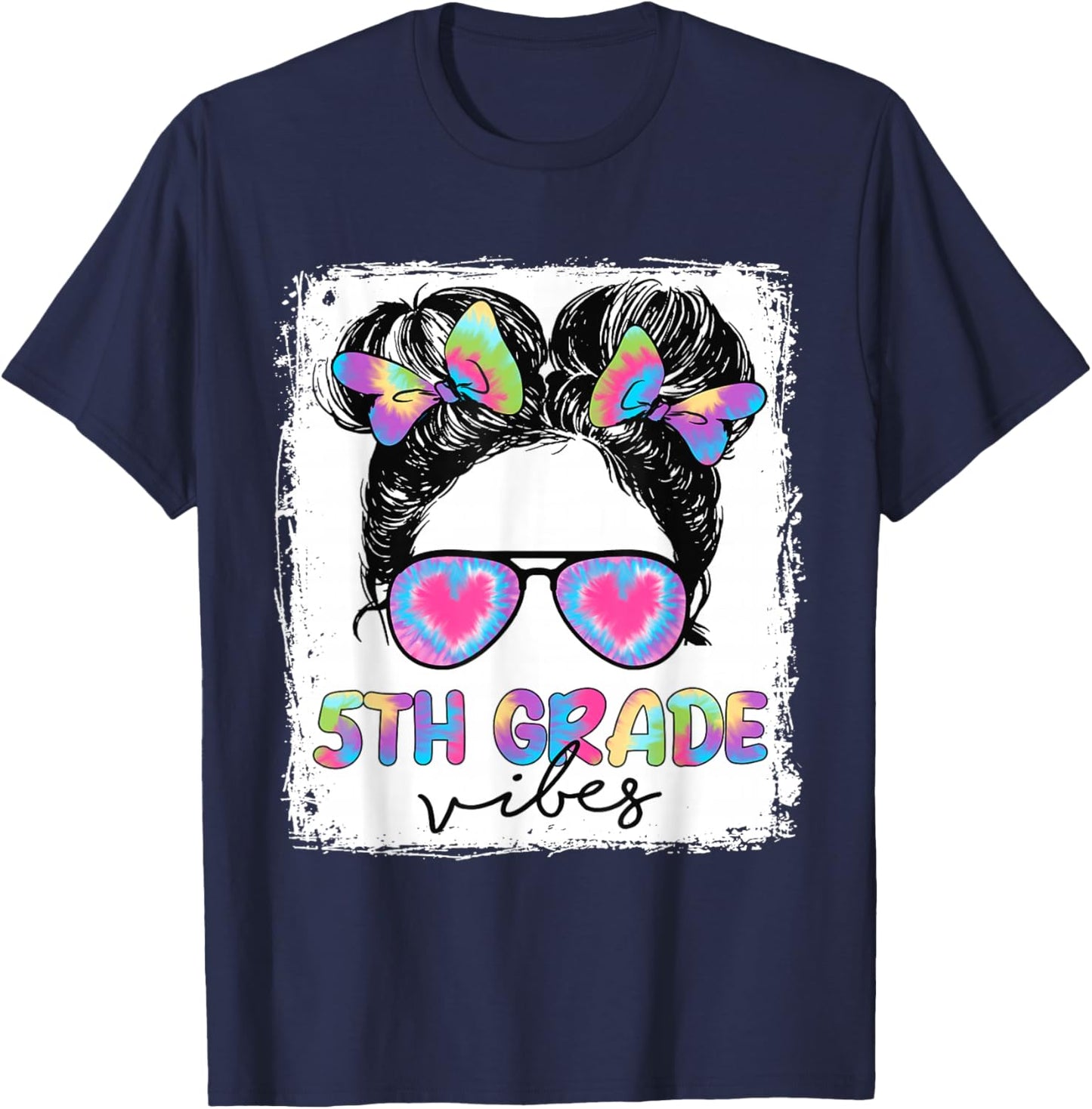 5th Grade Vibes Messy Hair Bun Girl Back To School First Day T-Shirt - T-Shirt | Navy
