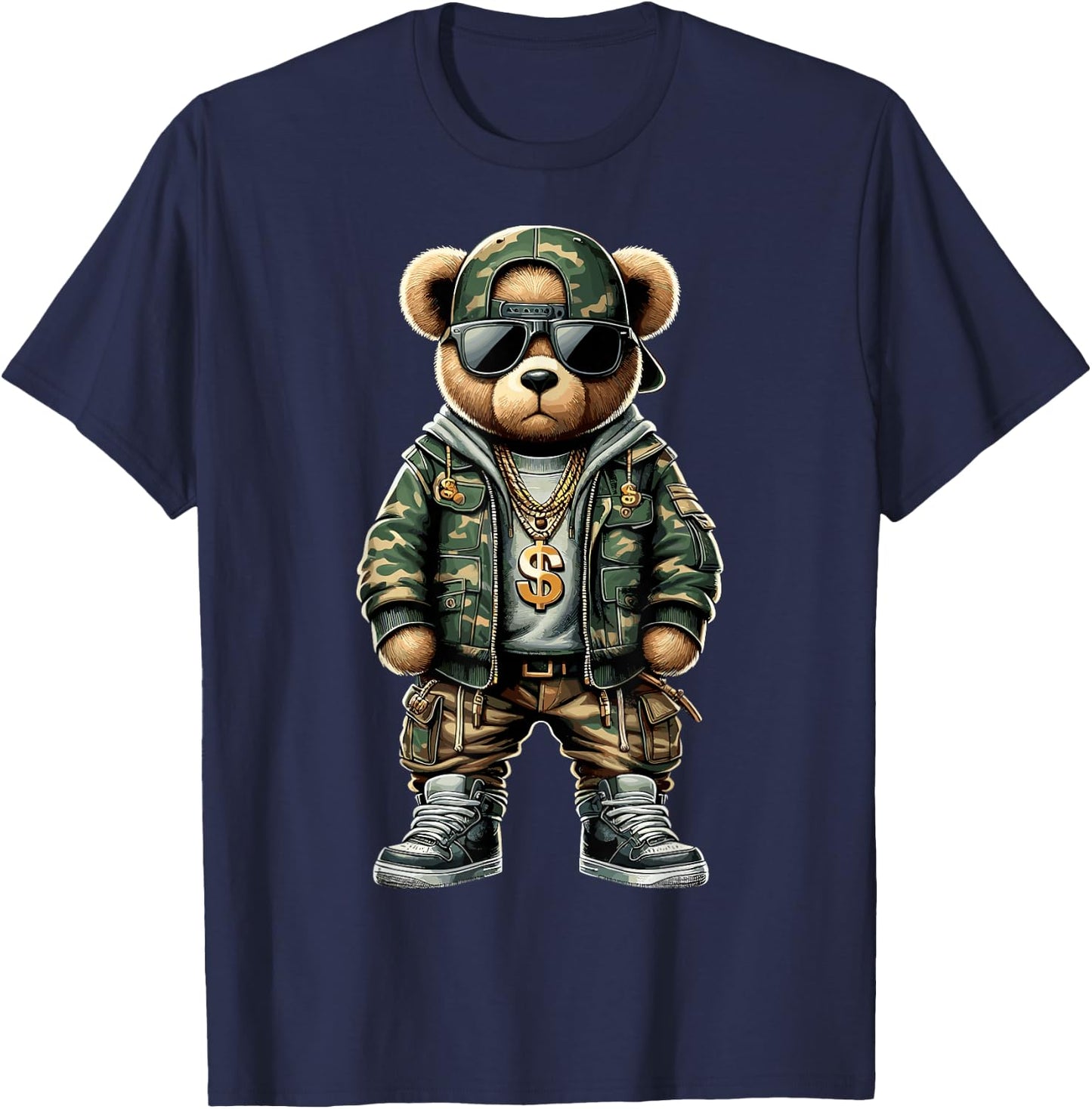 Hip Hop Teddy Bear Camouflage T-Shirt - T-Shirt | Navy