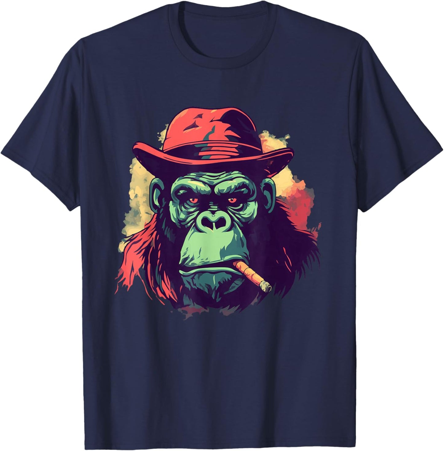 Gorilla Smoking Cigar Gangster Mafia Art Monkey Ape Artwork T-Shirt - T-Shirt | Navy