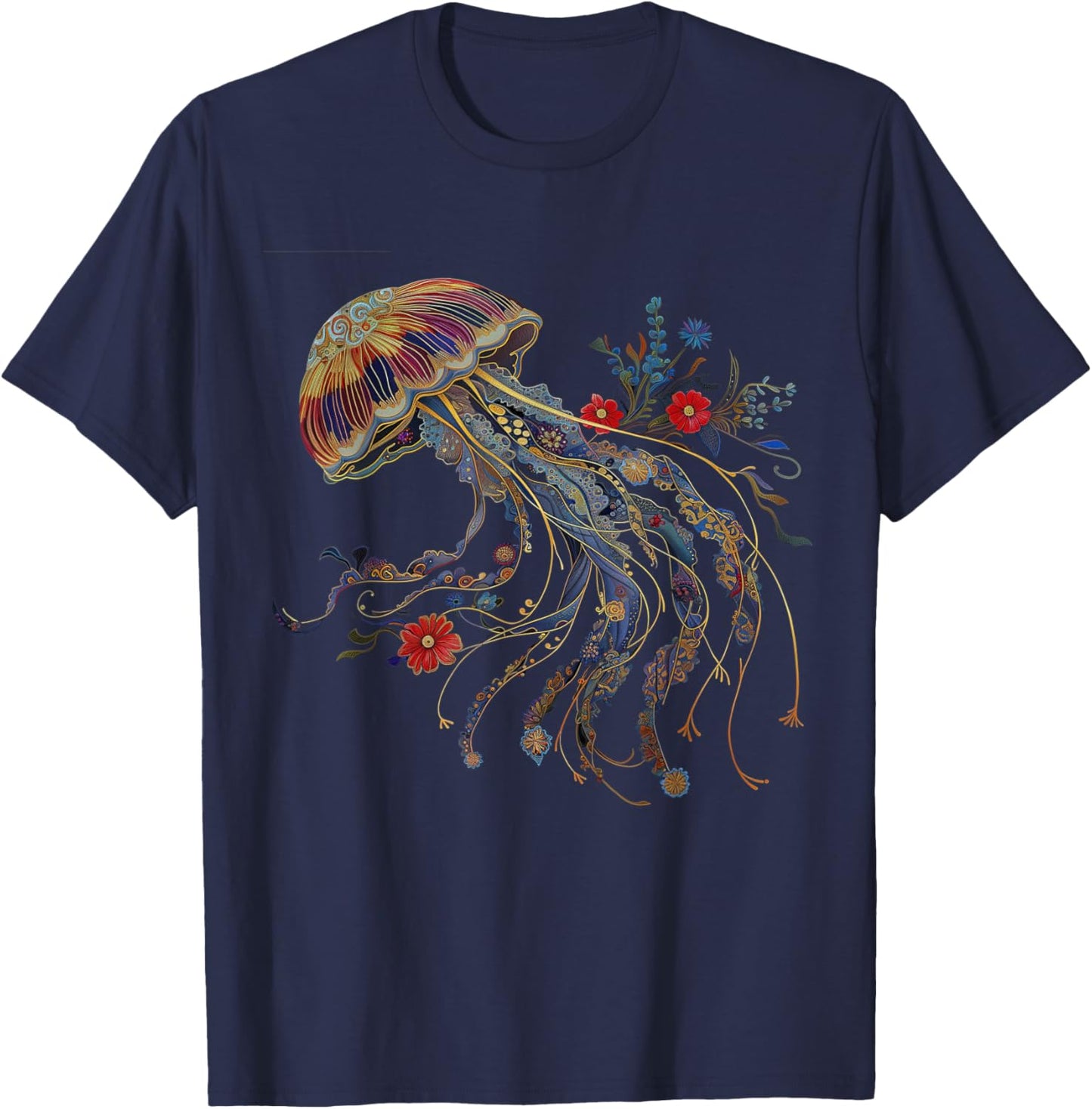 Jellyfish Floral Vintage Flowers Ocean Scuba Diving Diver T-Shirt - T-Shirt | Navy