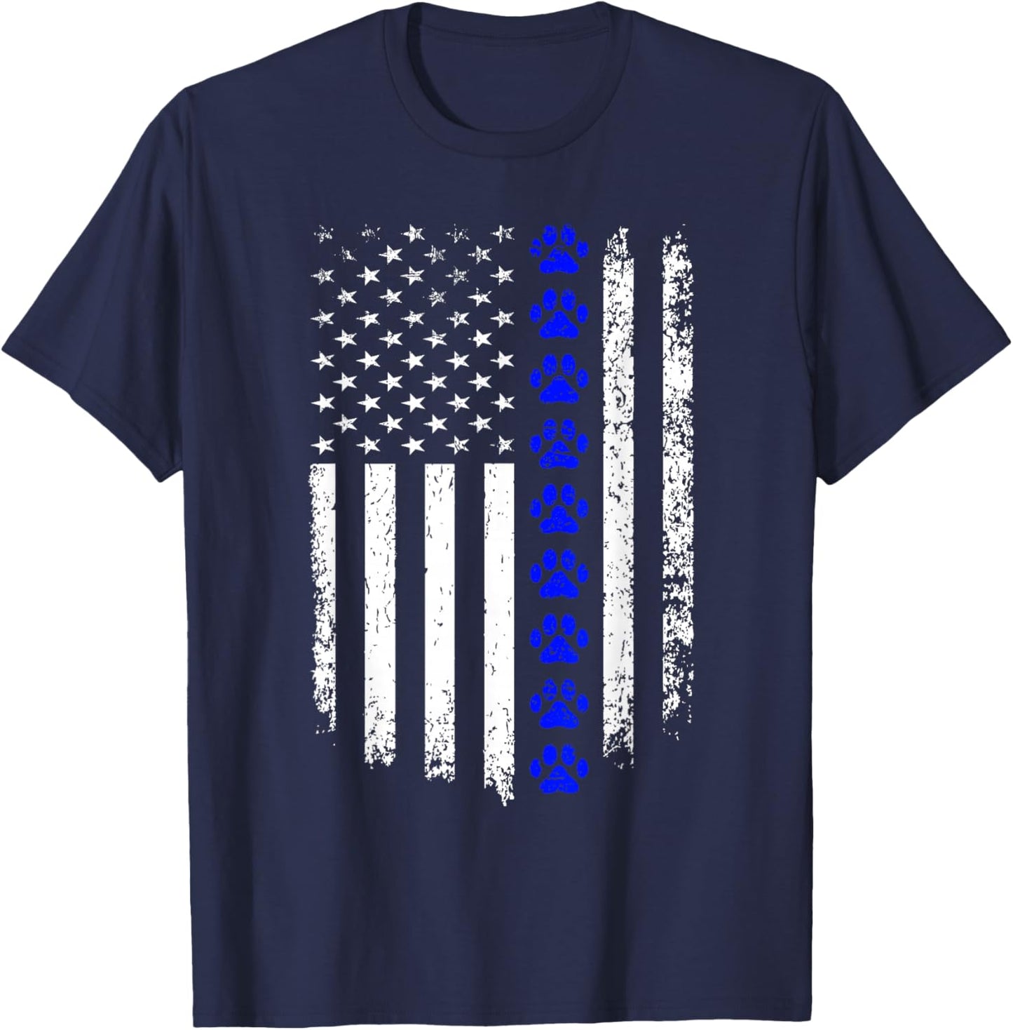K-9 Unit Thin Blue Line Dog Paw Flag Patriotic Police T-Shirt - T-Shirt | Navy