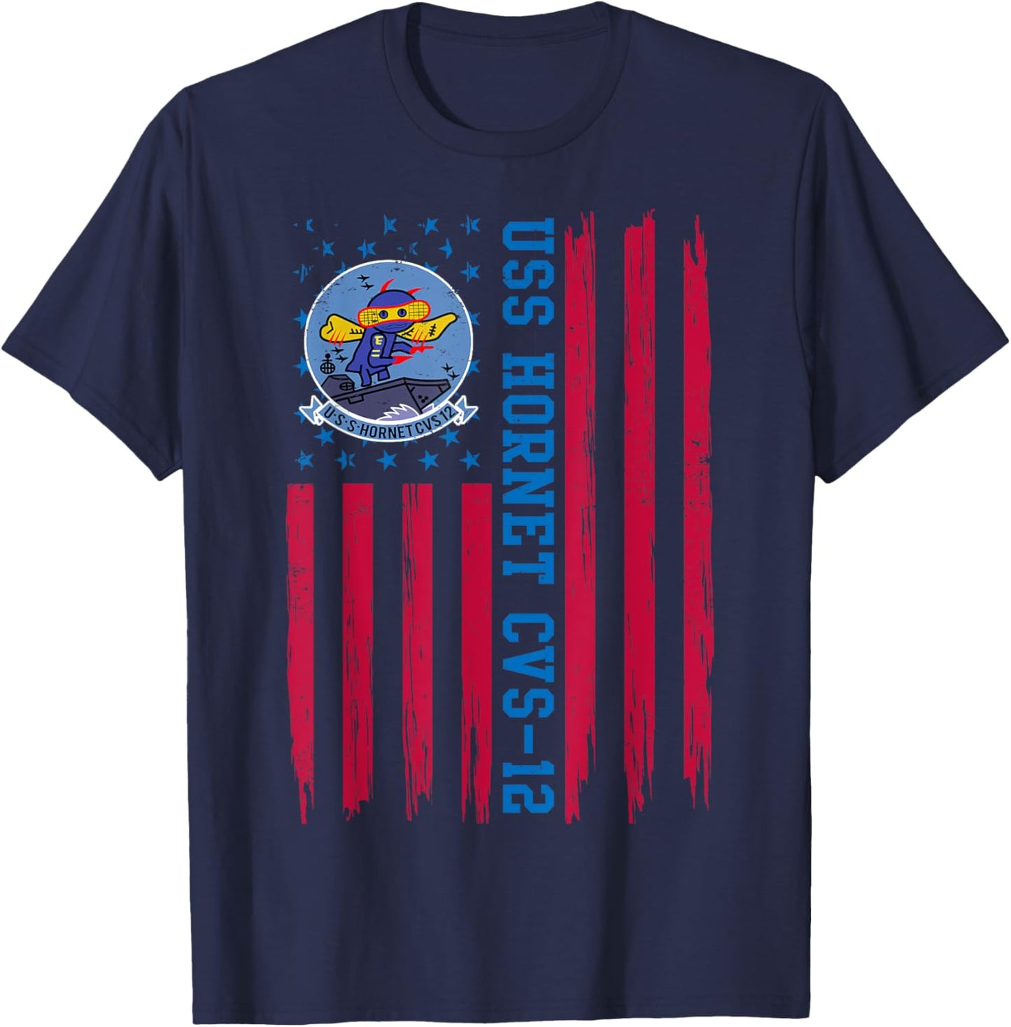 USS Hornet CVS-12 American Flag Aircraft Carrier Veteran Women Men T-Shirt - T-Shirt | Navy