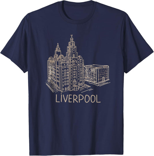 Liverpool England Travel Souvenir City Landmark Gift T-Shirt - T-Shirt | Navy