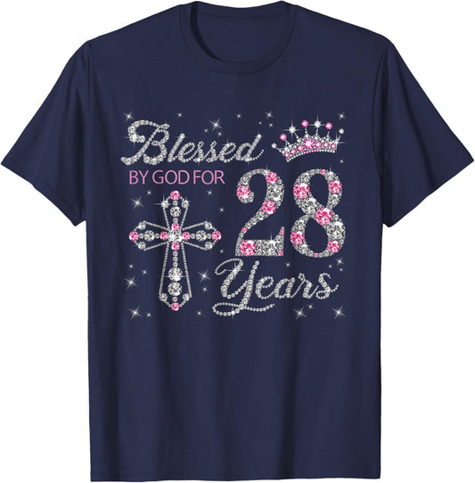 Blessed by God For 28 Years Old 28th Birthday Gift T-Shirt - T-Shirt | Navy