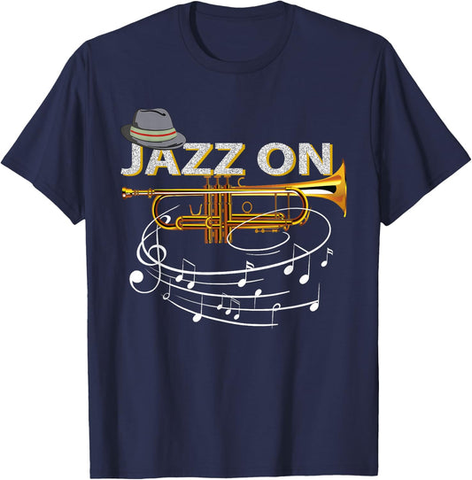 Vintage Jazz On Trumpet Player Blues Music Lovers Jazz Band Small T-Shirt - T-Shirt | Navy